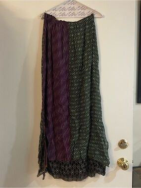 Patchwork Pattern Panel Purple Green Blue Yellow Pink Layer Maxi Skirt